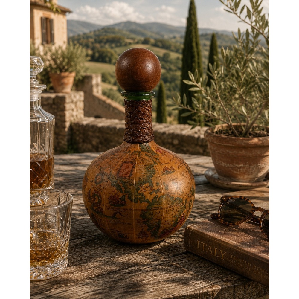 Vintage Italian Old World Globe Decanter Bottle Barware Made in Italy MCM